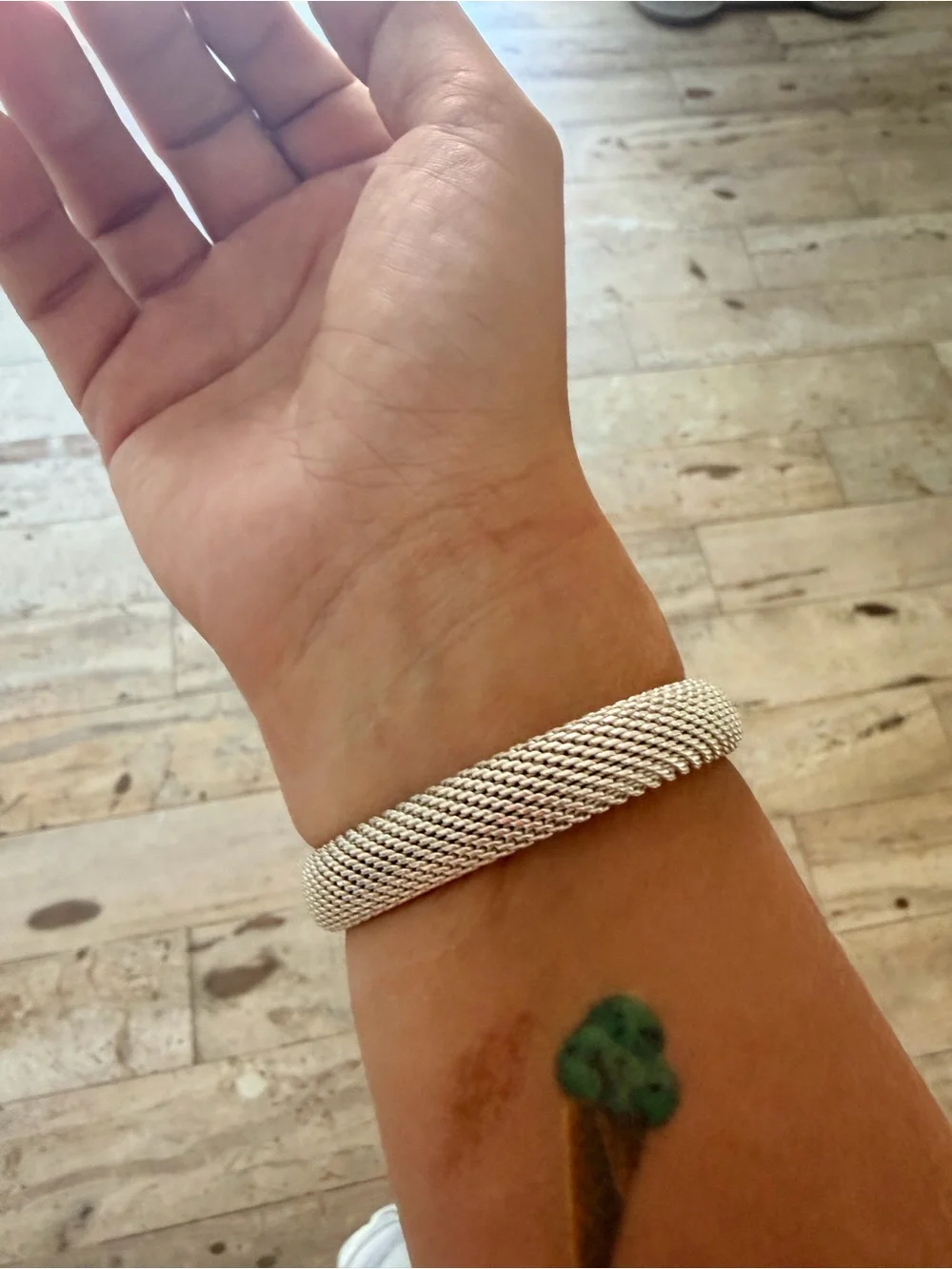 Tous Silver-Tone Mesh Open Cuff Bracelet with Bear End Caps
